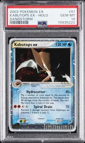 2003 POKEMON EX SANDSTORM #97 KABUTOPS EX-HOLO PSA 10