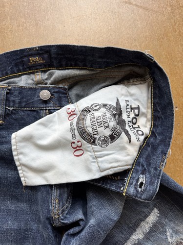 Jeans Polo Ralph Lauren Varick Slim Gamba Dritta Riparato Sashiko Denim 30x26 - Foto 3 di 11