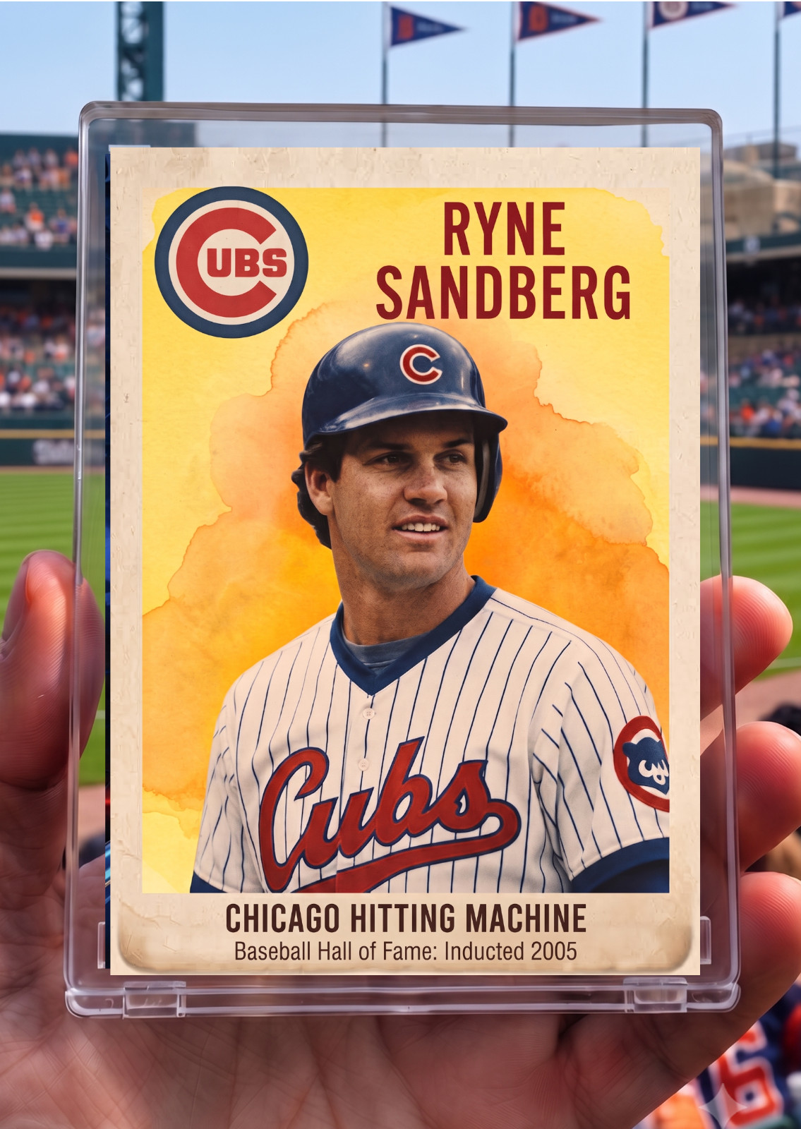 Custom Mixed-Media ACEO Art Card – Original Athlete Illustration Ryne Sandberg