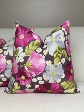 Pair Of 20  X 20   Bright Pink Floral Blooms Front/White Linen Back Pillow Covers