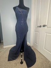 Jovani Navy Blue Gown Front Slit Deep Back New With Tags Size 0 Retail $550