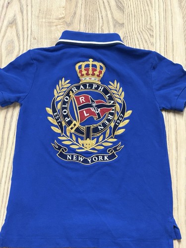 Ralph Lauren Polo Shirt Youth Boys Size 5 Blue White Short Sleeve Big Crest - Picture 2 of 5