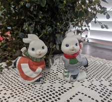 Vintage Homeco Christmas Bunnies Ice Skating #5305 Ceramic, Lot of 2