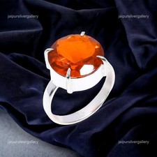 925 Sterling Silver Spessartite Garnet Stone Trendy Stackable Dainty Ring US 7.5