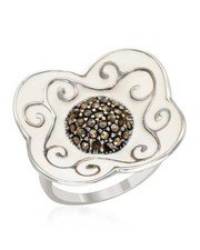 NEW Ring w/ Genuine Marcasites in white enamel Sterling .925, Sizes 6 7