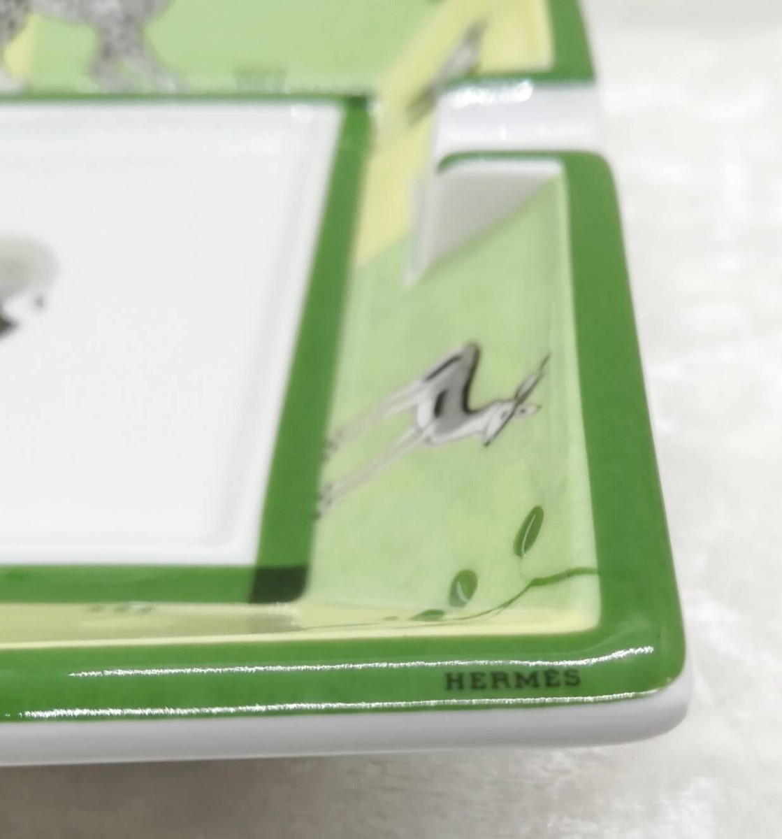 Hermes Paris Ashtray Elephant Africa Plate Green Dish Porcelain