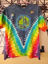 Vintage Rare  Liquid Blue Planet Peace Tie Dye Tshirt Size Large