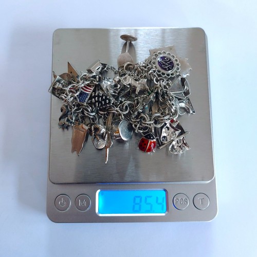 Sterling Silver Charm Bracelet With 34 Charms Travel Cool & Vintage - 84 Grams - Picture 8 of 8