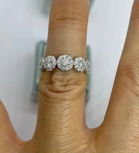 2Ct Round Cut Lab-Created Eternity Halo Wedding Band Ring 14K White Gold Plated - Picture 2 of 7