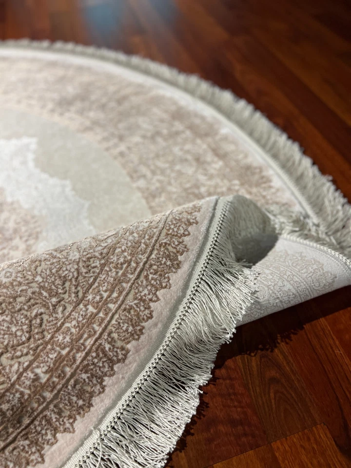 5x5 ft Beige Bamboo Silk Round Rug – Vintage Circle Rug for Home Decor - Image 3 of 4