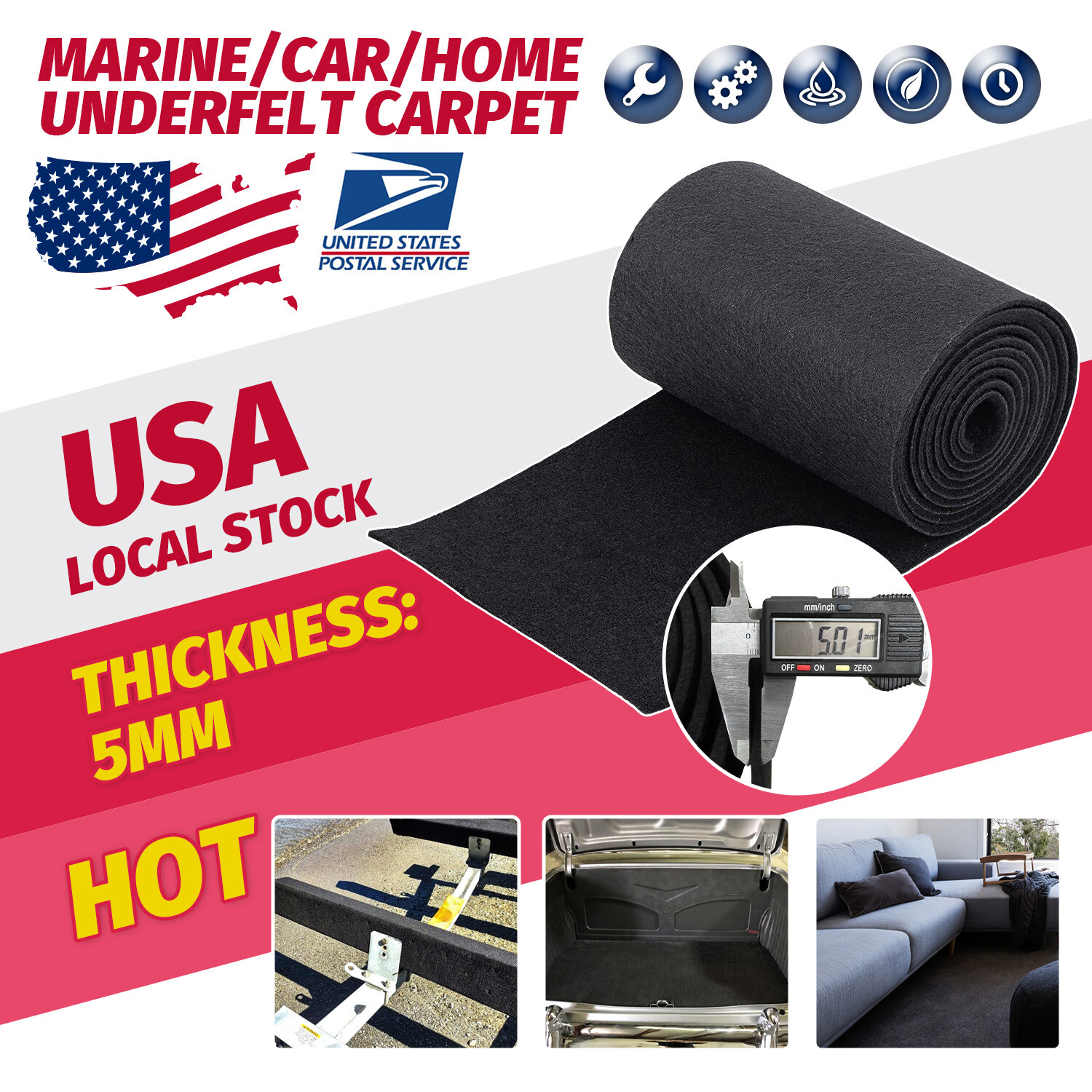 40 oz Bunk Marine Carpet / Boat Trailer BLACK 12" x 13' Runners