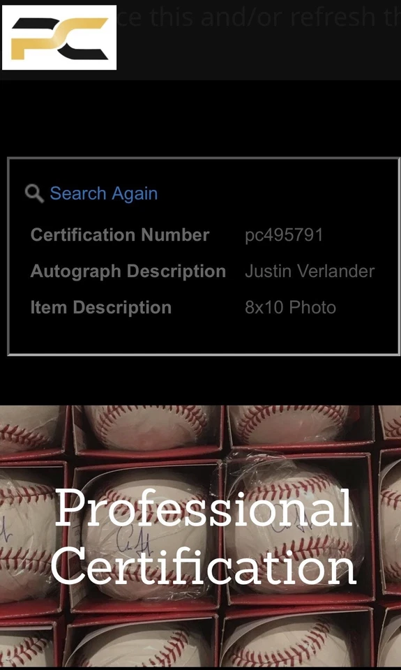 Foto autografada 8x10 assinada por Justin Brooks Verlander New York Mets certificado de autenticidade PCA - Imagem 4 de 4