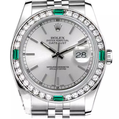 Rolex Datejust 31 mm Silver Dial Diamond & Emerald Bezel Steel Ladies Watch