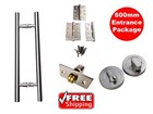 ENTRANCE DOOR HANDLE PACKAGE PULL SET SATIN STAINLESS STEEL 600mm LONG DEADBOLT