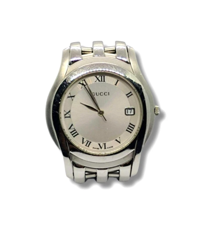 Montre Bracelet Homme Gucci 5500M Argent Blanc Quartz PILE NEUVE du Japon BNB
