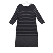Hilary Radley Knit Sweater Dress Striped 3/4 Sleeve Black L Modal Blend