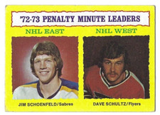 1973-74 Topps #5 '72-73 Penalty Minute Leaders Jim Schoenfeld/Dave Schultz