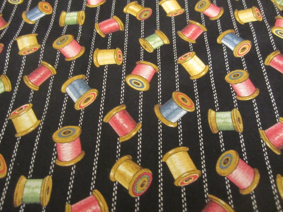 Cotton Fabric  Vintage Colorful Wooden Spools on Black Concord Kesslers 1yd x 44 - Image 3 of 4