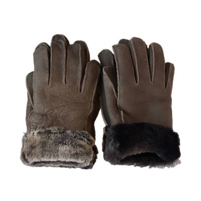 LEATHER GLOVES FUR  REAL GENUINE SHEEPSKIN SHEARLING LEATHER S-2XL Winter Brown