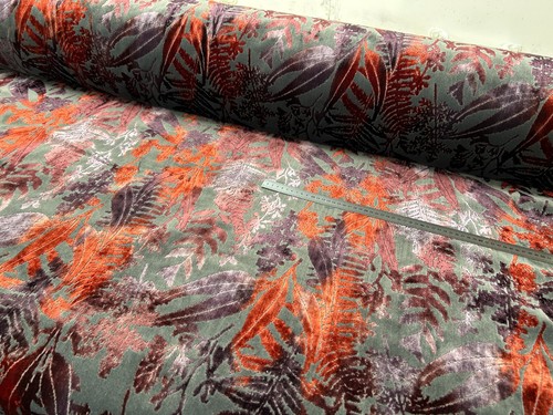 FLORAL TROPICAL VELVET UPHOLSTERY FABRIC DESIGNER MATERIAL 140CM WIDE brown - Picture 2 of 7