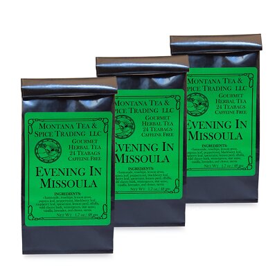 Evening in Missoula Herbal Tea 24 Count Caffeine Free Exotic Blend Sachets