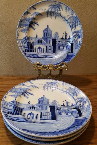 Pottery Barn Set of 4 Sophia Blue and White Village Scene Salad Plates - Picture 2 of 4