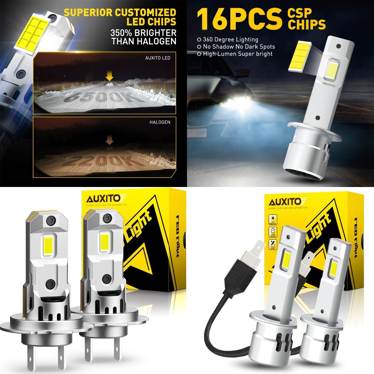 2PCS H1 6500K Super Bright LED Headlights Bulbs High Low Beam 6500K White AUXITO