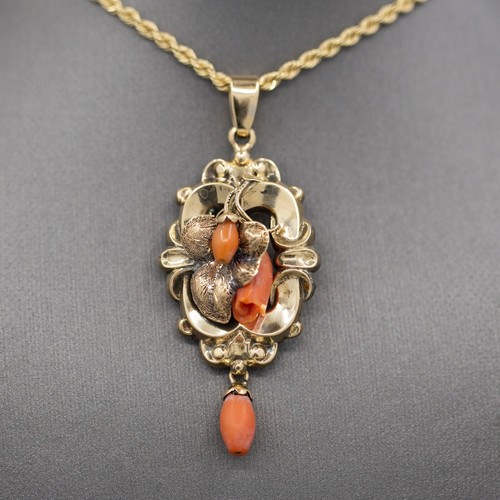Victorian Carved Coral Rose Pendant in 