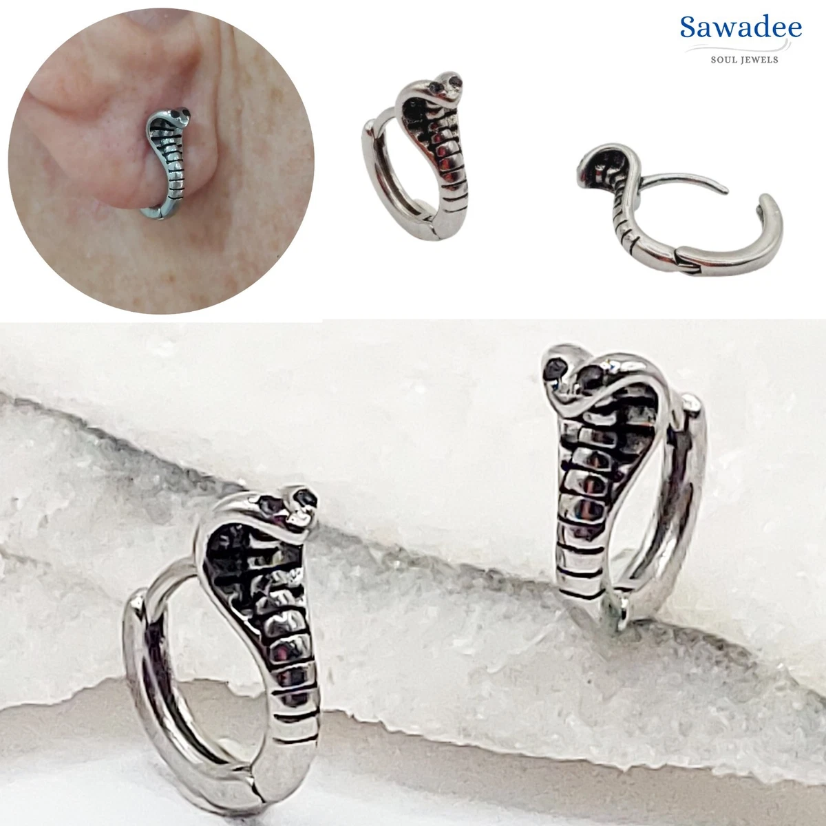 Orecchino al trago calibro 16,18,20, 22, piercing al trago in oro, piercing al trago in argento sterling, orecchini a cerchio a forma di serpente, regalo per lei - Italia