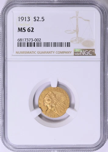 1913 INDIAN HEAD $2.5 QUARTER EAGLE GOLD NGC MS62