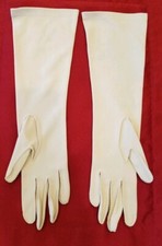 Vintage Ladies' Fabric Dress Gloves - 14" - Beige/Ecru - Size 6-7  O'1119 