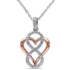 Two-tone Silver Diamond Heart Infinity Pendant Necklace