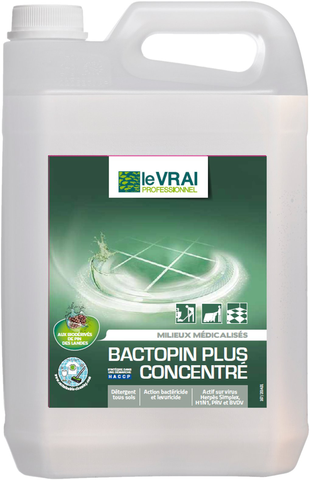 Détergent désinfectant DDO Le Vrai Professionnel concentré Bactopin S en bidon de 5 L