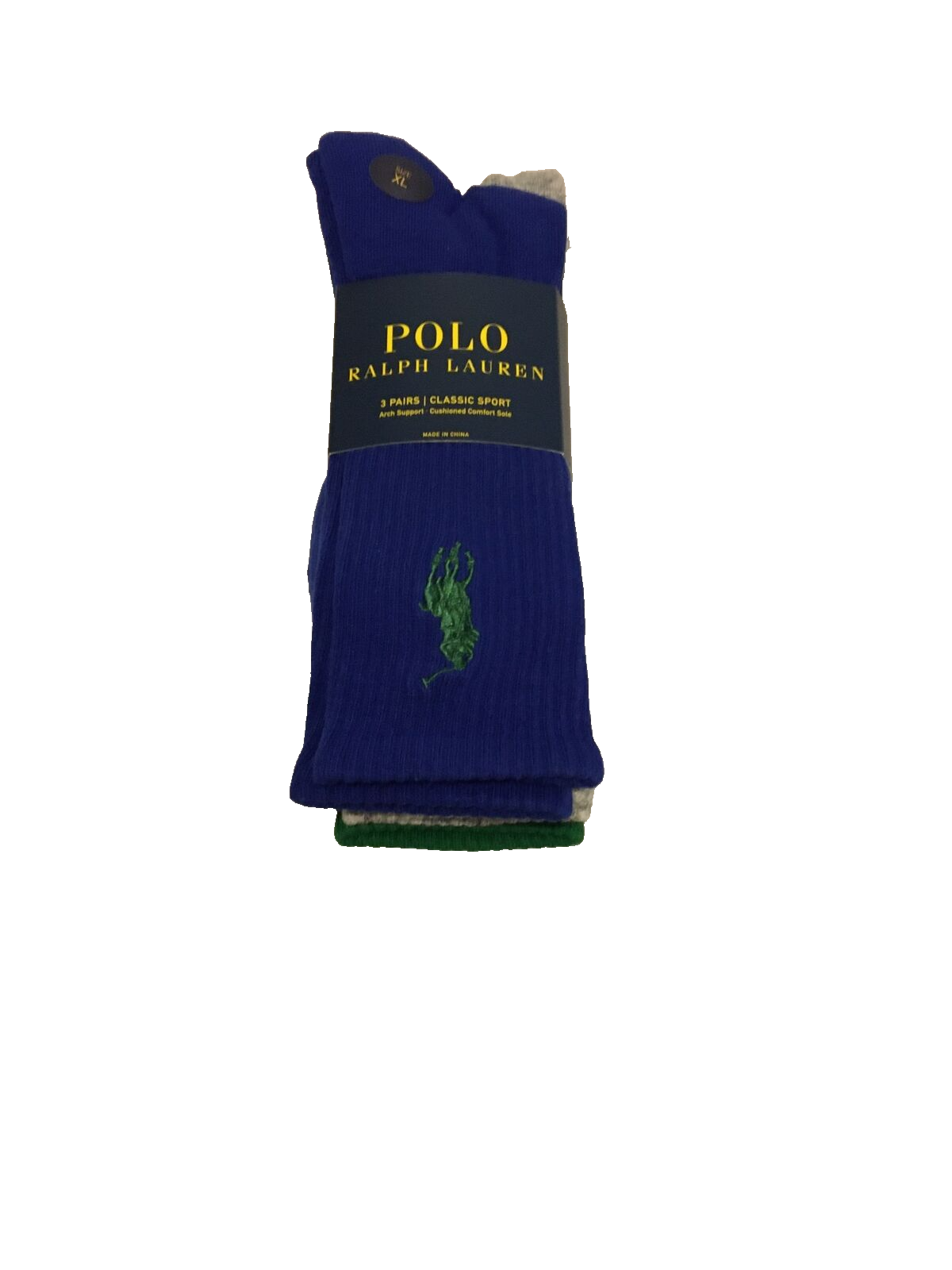 Polo Ralph Lauren Big Pony Classic Sport 3 paia calze girocollo uomo XL 13 16 nuove con etichette