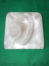 Vintage Carved Alabaster Marble Stone Square Ashtray 4" x 4" Made in Mexico