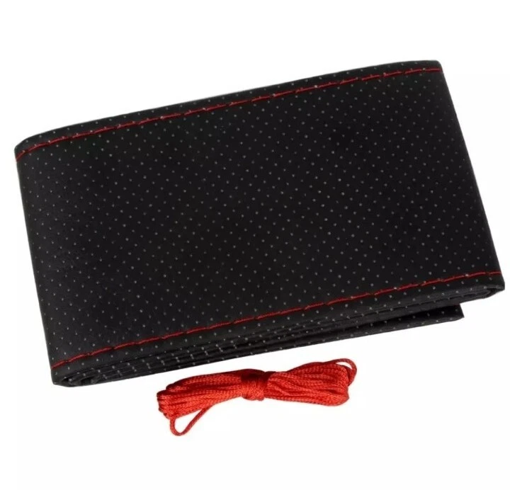 Coprivolante Nero Fai da te Filo Rosso da Cucire Pelle Cover Auto Volante 38cm  - Bild 3 von 4