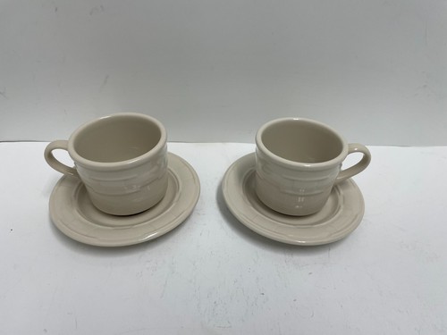 Longaberger Set 4 Pezzi Tazza da Tè e Piattino Tradizioni Tessuto Avorio USA Cesto Tessuto - Foto 2 di 10