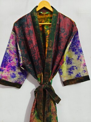 Woman's Patchwork Plus Size Floral Burn tested Pure Silk Tie Dye Kimono, T-628
