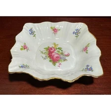 Vintage Rosina Bone China Dish Scalloped Square England English Trinket Candy 