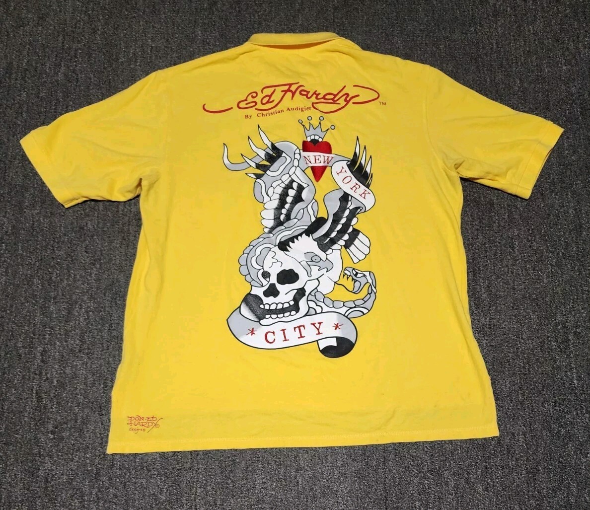 トップス Christian Audigier skull stone polo Ed Hardy Christian Audigier NYC Rhinestone Skull Polo Yellow