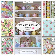 NORTHCOTT, "TEA FOR TWO", TEAPOTS, CUPS, SAUCERS, PLATES, PATTERN, FABRICS