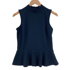 Banana Republic Peplum Top Womens XS Navy Blue Sleeveless Mock Neck Pullover