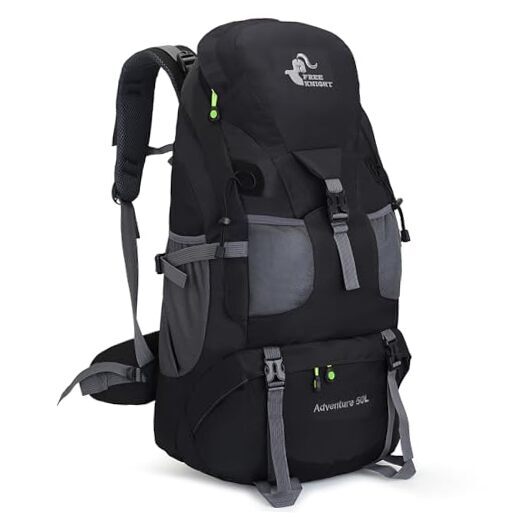 50L Water-Resistant Lightweight Hiking Backpack in Black