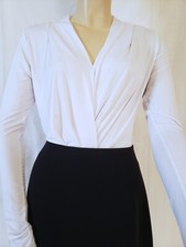 White Bodysuit Surplice Wrap Long Sleeve Perfect for Business Attire Size S