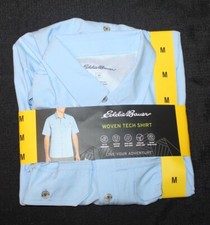 Mens EDDIE BAUER blue woven tech button up shirt Size medium