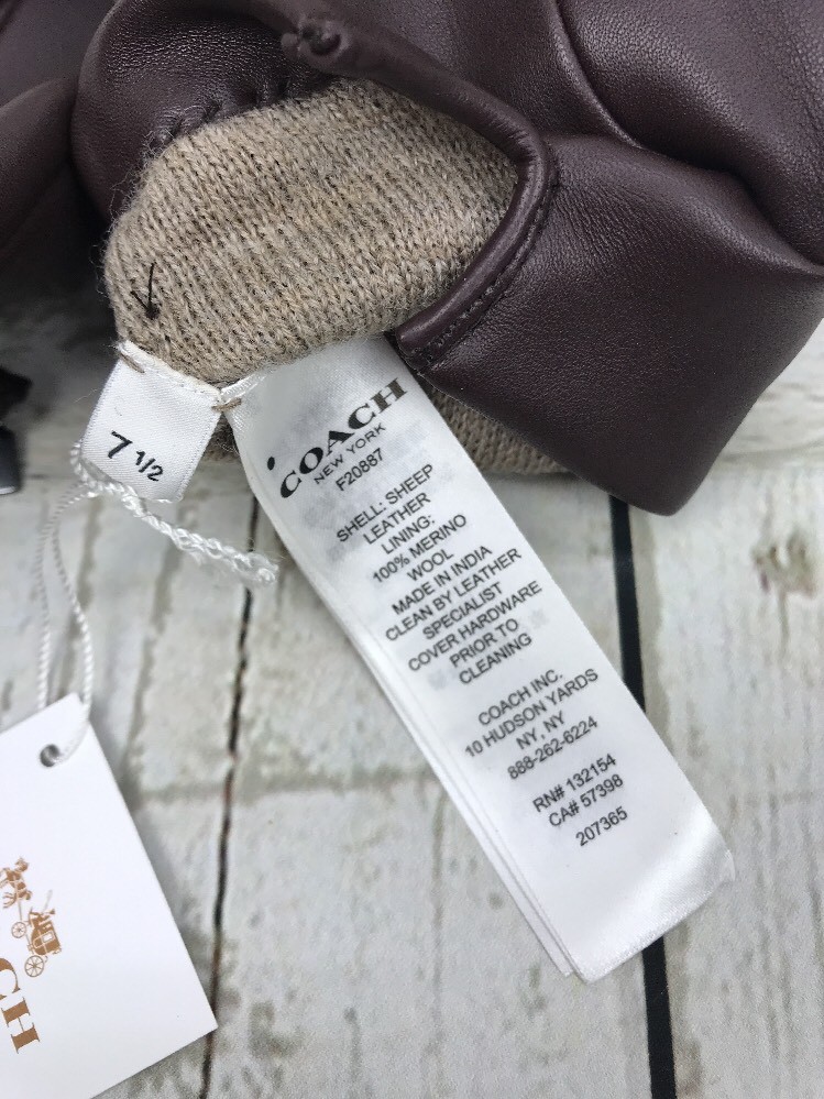 Coach Women's *Tea Rose Oxblood Bow Leather Lined Gloves