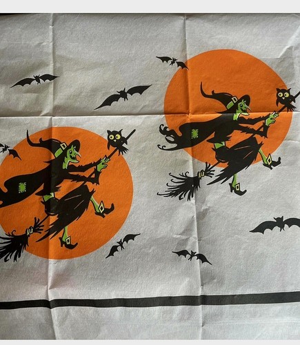 Vintage HALLOWEEN TISCHDECKE Reed's Rembrandt Line Hexe Eule Fledermäuse aus altem Lagerbestand versiegelt