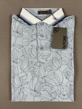 G/Fore G4 Golf Shirt Polo Sleeve Logo Floral Print Medium Blue MSRP 120