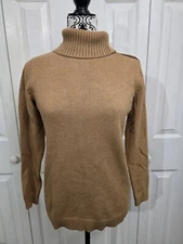 Charter Club Tan Zip Neck & Shoulder Long Sleeve Turtleneck Sweater Size Medium