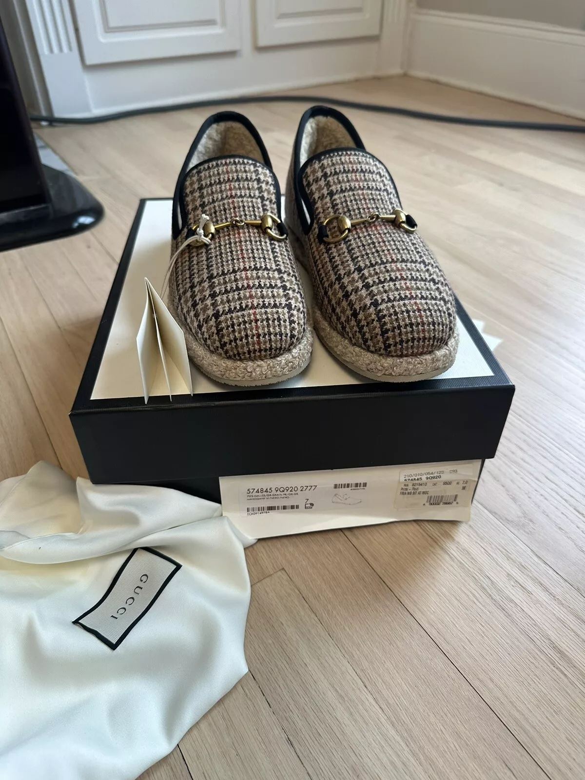 CHAUSSURES GUCCI MOCASSINS HOMME FRIA GG LAINE MARINO SHEARLING HORSEBIT taille 7/US 7,5